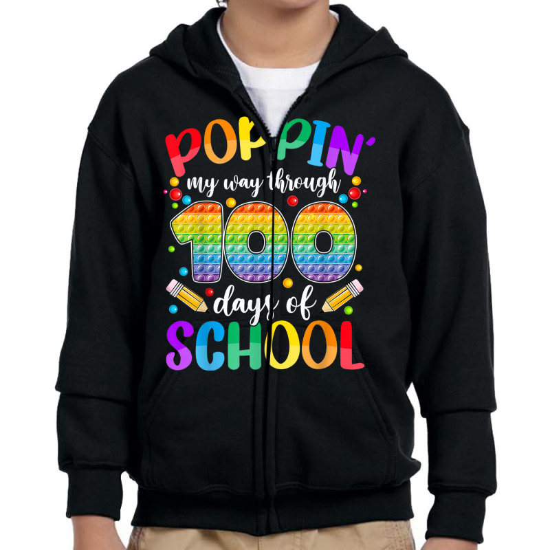 Poppin My Way Through 100 Days Of School Kids Boys Pop It T Shirt Youth Zipper Hoodie | Artistshot