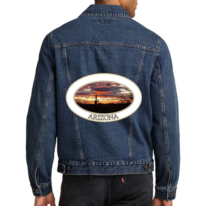 Artistshort Trending Arizona Sunset With Saguaro Cactus Men Denim Jacket by declangreenwood | Artistshot