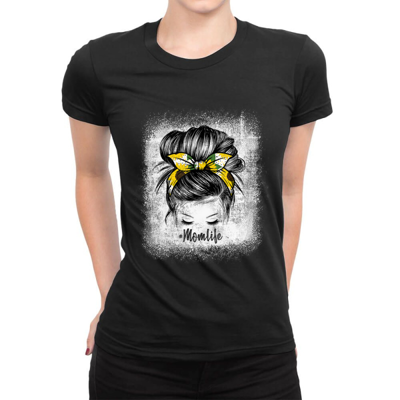 Trending Sunflowers Mom Life Messy Bun Hair Sunglasses Ladies Fitted T-Shirt by yumgaugeteuda | Artistshot