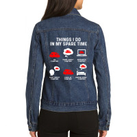 Camping Things I Do In My Free Time Watch Talk Think Camping Camp Ladies Denim Jacket | Artistshot