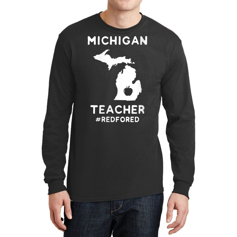 Womens Red For Ed Michigan Teacher Public Education V Neck T Shirt Long Sleeve Shirts | Artistshot