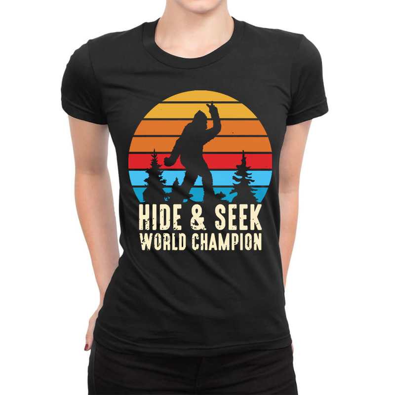 Bigfoot T  Shirt Retro Bigfoot Hide & Seek World Champion 6 Ladies Fitted T-Shirt by batzole315 | Artistshot