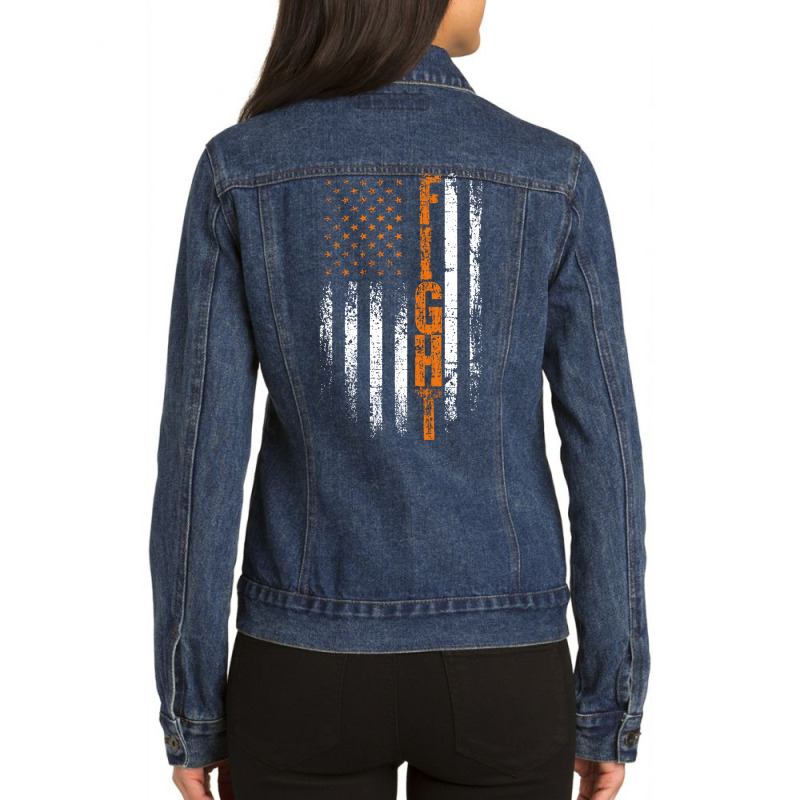 Adhd Awareness Ribbon American Flag In This Family We Fight Together 7 Ladies Denim Jacket by boitonerdnif | Artistshot