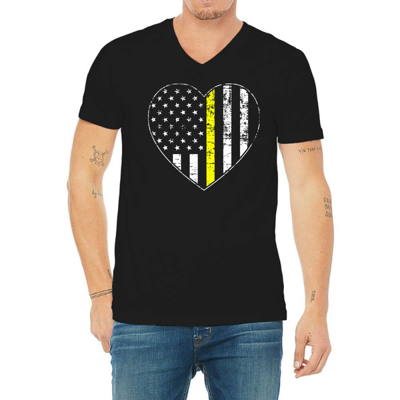 Thin Gold Line Distressed American Flag Heart Red V-neck Tee | Artistshot