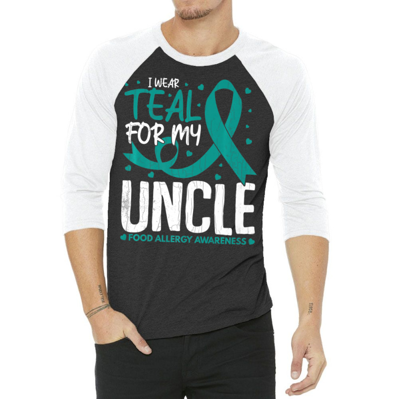 Mens I Wear Teal For Uncle Food Allergy Awareness Month 3/4 Sleeve Shirt | Artistshot