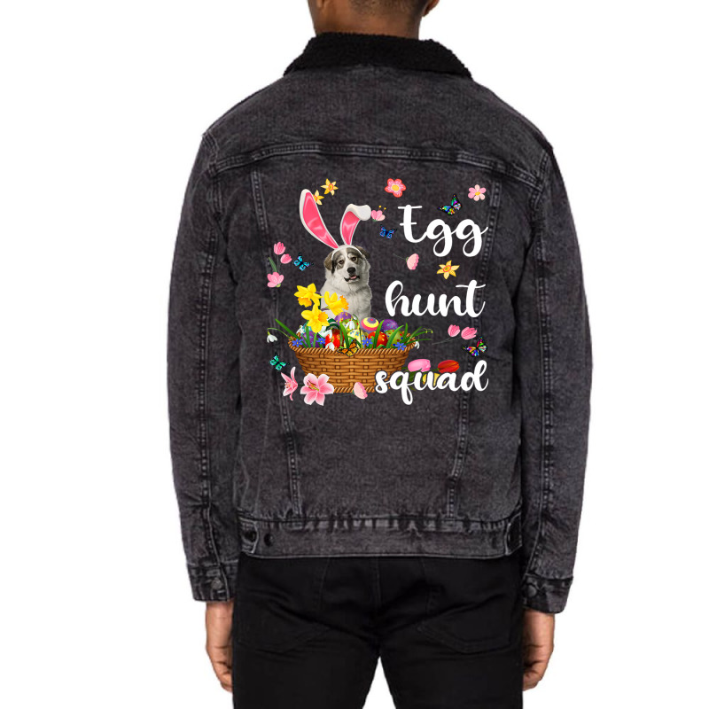 Great Pyrenees Happy Easter Day Easter Colorful Egg Hunt Unisex Sherpa-lined Denim Jacket | Artistshot