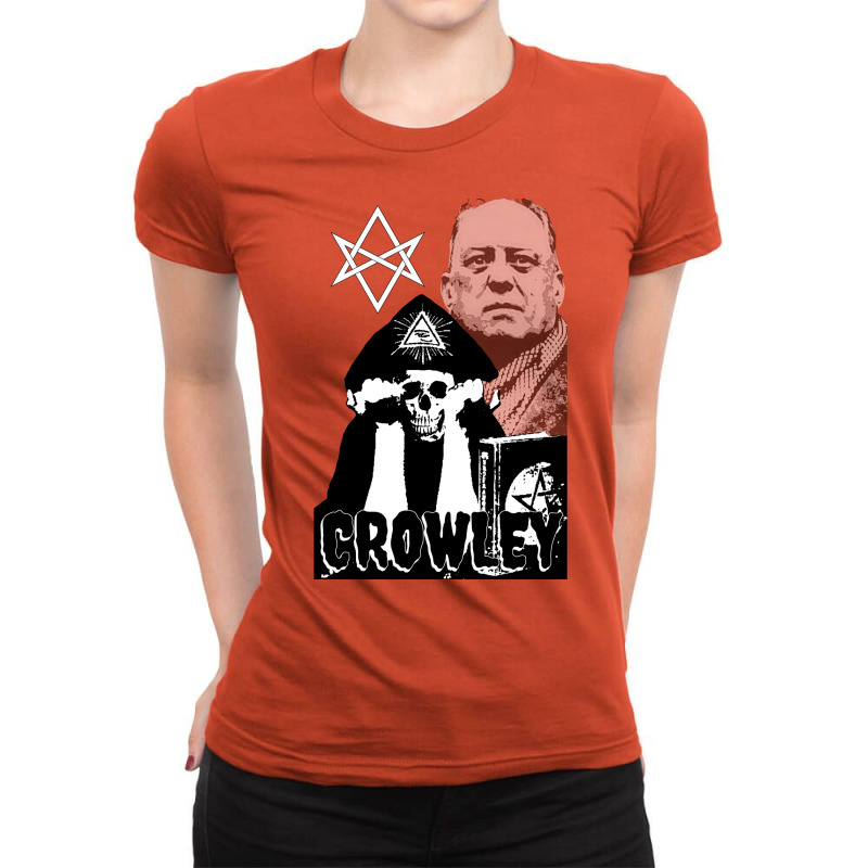 Aleister Crowley Skull Design Black And White Variant Red Ladies Fitted T-Shirt by valiranestn | Artistshot