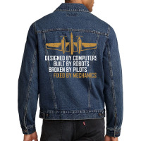 Aircraft Maintenance Technician Airplane Mechanic Retro Men Denim Jacket | Artistshot