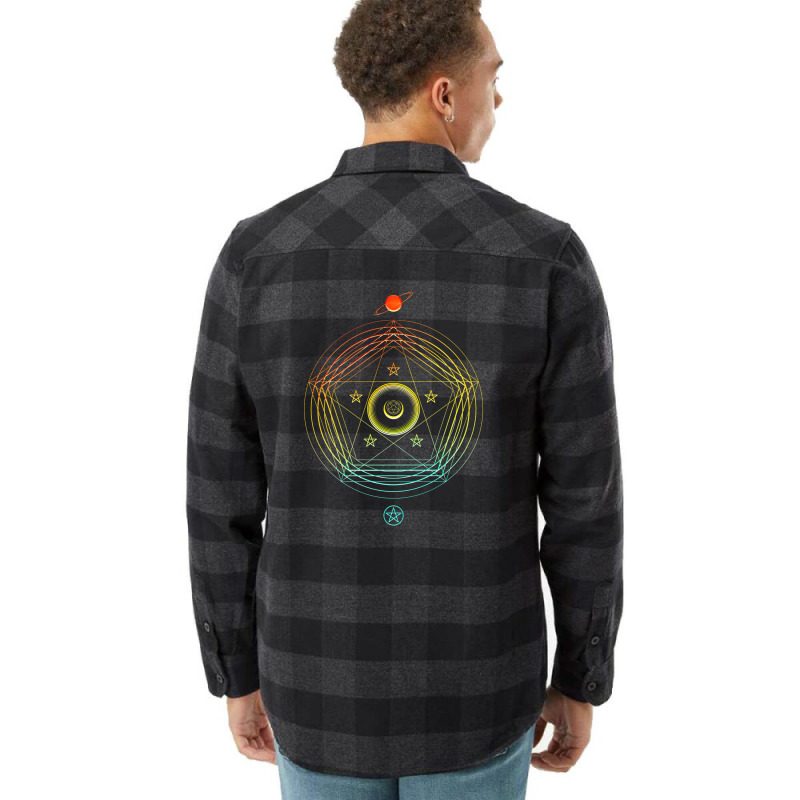 Neon Geometric Glyph Mandala Sigil Rune Sign Seal Cyan Red And Yellow Flannel Shirt | Artistshot