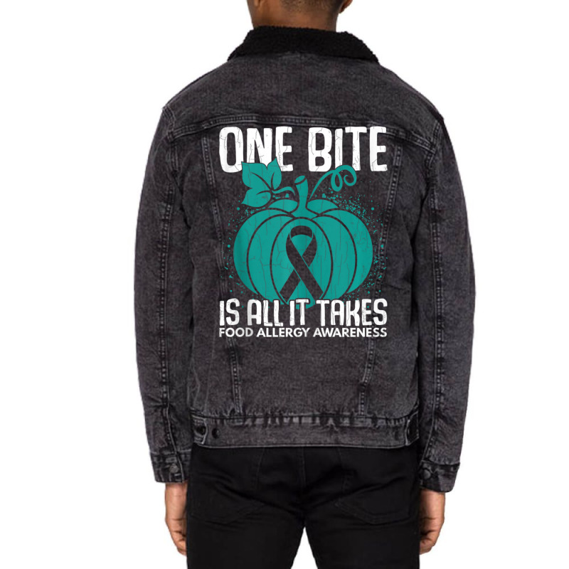 One Bite Is All It Takes Food Allergy Awareness Unisex Sherpa-Lined Denim Jacket by thanhtran | Artistshot