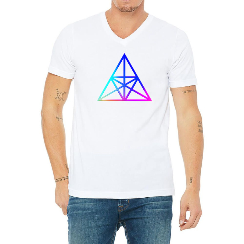 Neon Geometric Glyph Mandala Sigil Rune Sign Seal Cool Blue And Violet V-Neck Tee by meaneyantichy | Artistshot