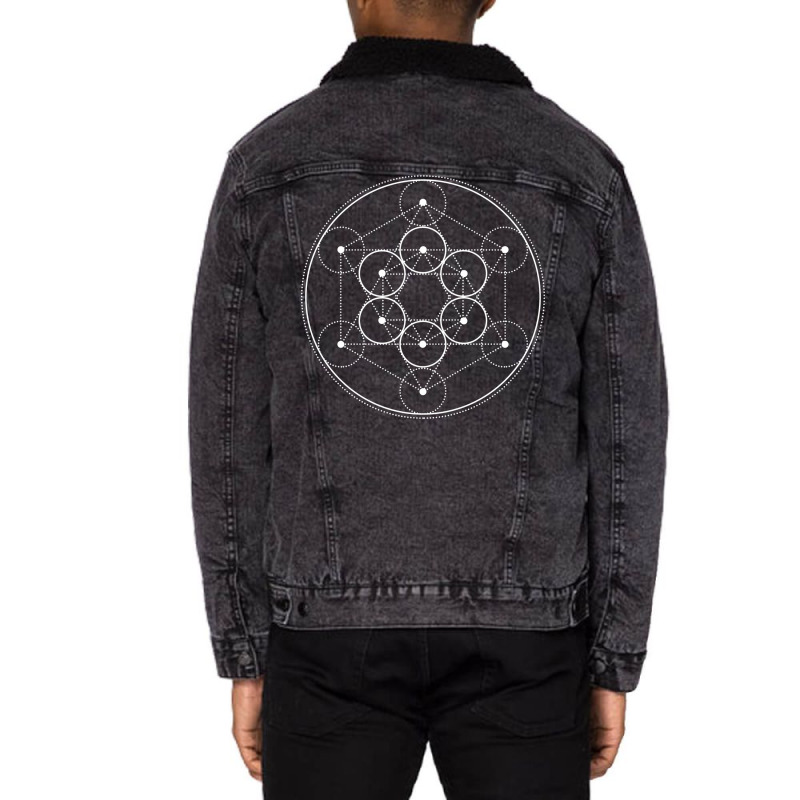 White Minimalist Geometric Glyph Mandala Sigil Rune Retro Girl Unisex Sherpa-lined Denim Jacket | Artistshot