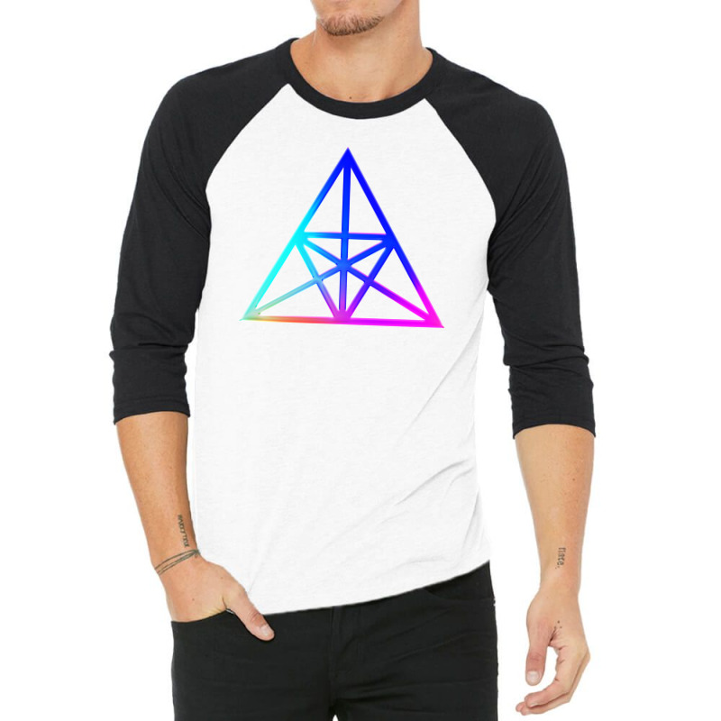 Neon Geometric Glyph Mandala Sigil Rune Sign Seal Cool Blue And Violet 3/4 Sleeve Shirt by meaneyantichy | Artistshot