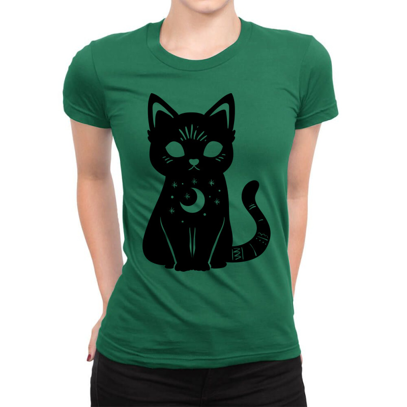 Magical Celestial Witch Cat Red Ladies Fitted T-Shirt by gufronmouih8 | Artistshot