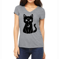 Magical Celestial Witch Cat Red Women's V-neck T-shirt | Artistshot