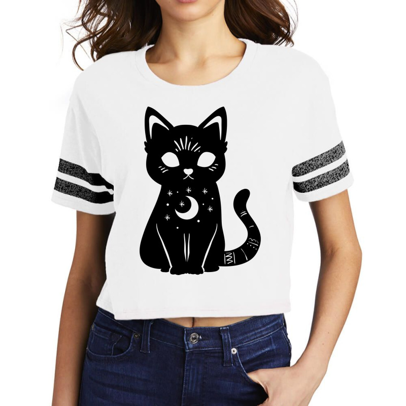 Magical Celestial Witch Cat Red Scorecard Crop Tee by gufronmouih8 | Artistshot