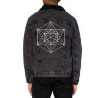 White Minimalist Geometric Glyph Mandala Sigil Rune Boy Stars Unisex Sherpa-lined Denim Jacket | Artistshot