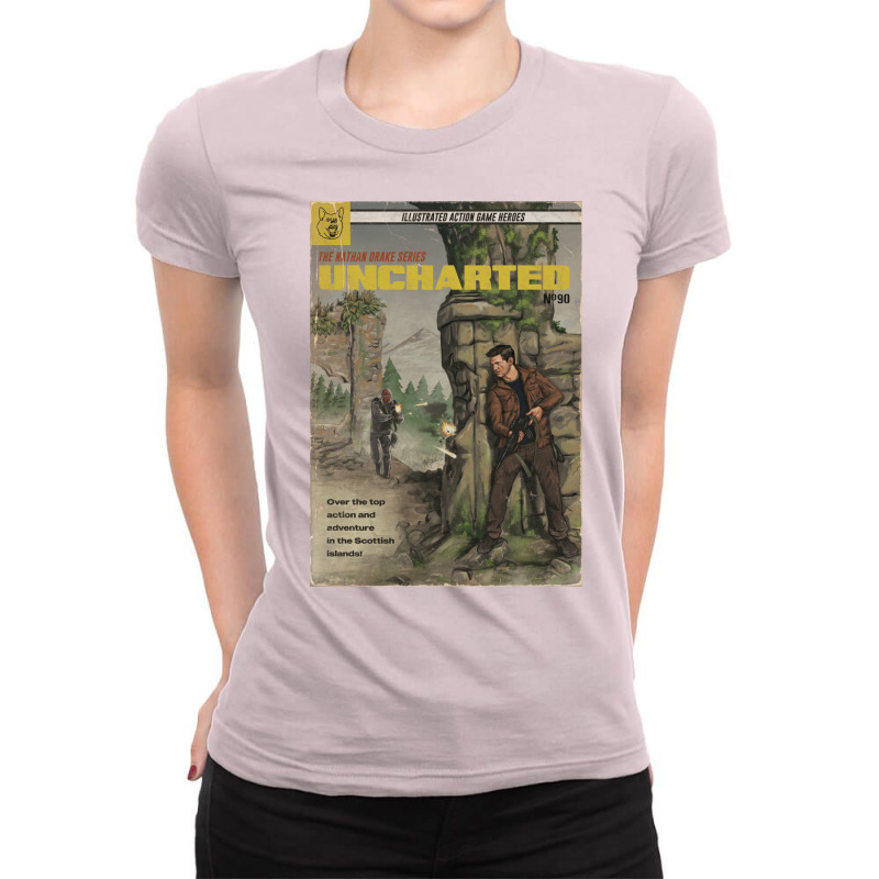 Uncharted   Pulp Novel Cover Fan Art Ladies Fitted T-Shirt by nunagqolamo | Artistshot