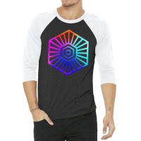 Neon Geometric Glyph Mandala Sigil Rune Sign Seal Cool Blue And Violet 3/4 Sleeve Shirt | Artistshot