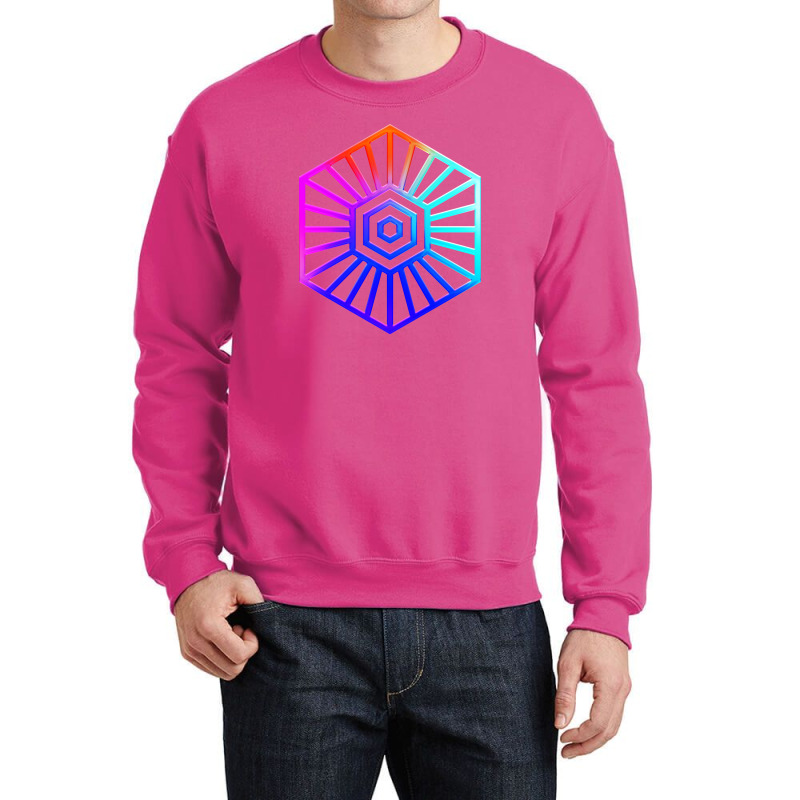 Neon Geometric Glyph Mandala Sigil Rune Sign Seal Cool Blue And Violet Crewneck Sweatshirt by irildarnen | Artistshot