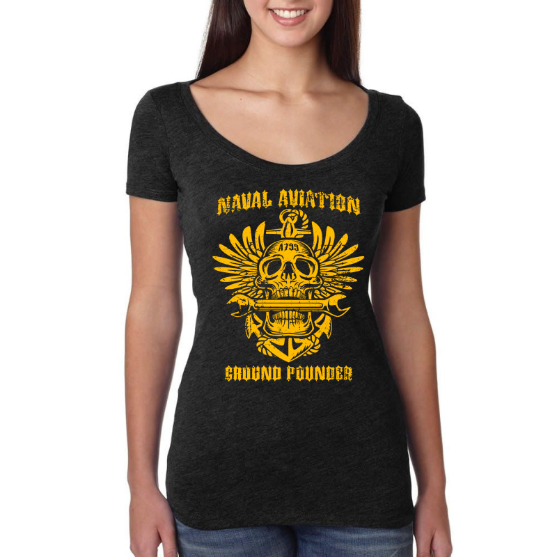 Naval Aviation Ground Pounder Vintage Skull Wings And Wrench Cool Women's Triblend Scoop T-shirt by nyforskiccaj | Artistshot