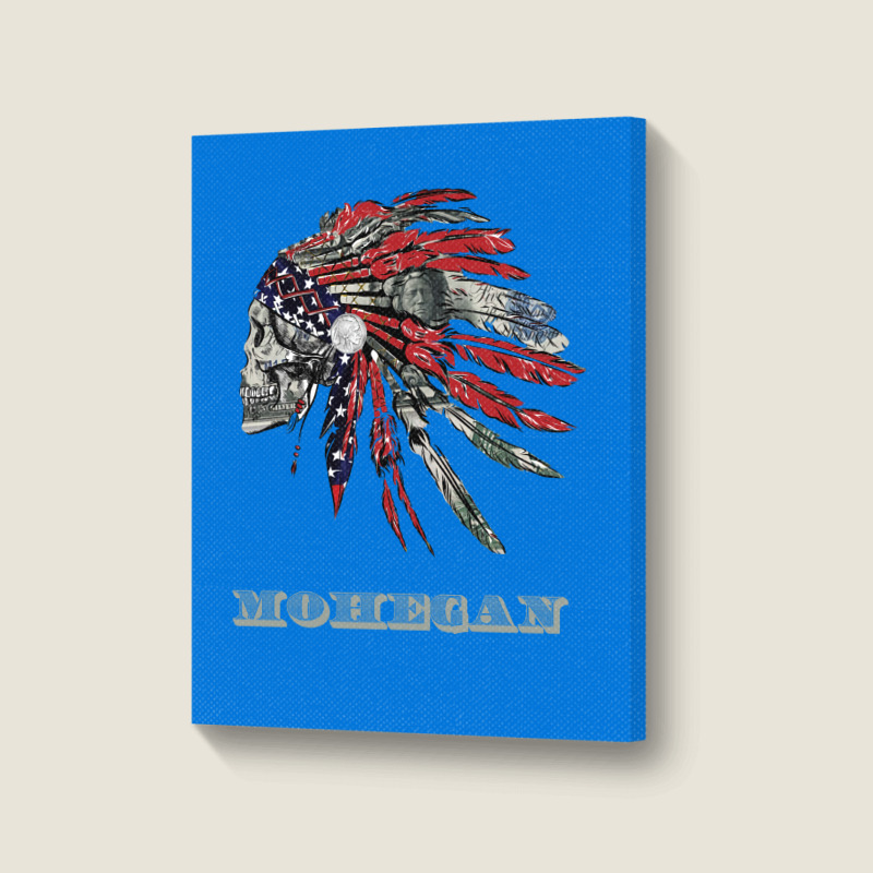 Mohegan Native American Indian Flag Money Headress Green Portrait Canvas Print | Artistshot