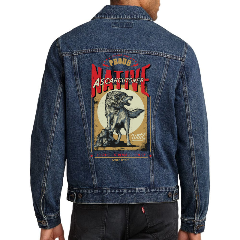 Ascahcutoner Native American Indian Born Wolf Spirit Retro Nostalgia Men Denim Jacket | Artistshot