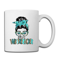 Women Messy Bun Teal Ribbon Pcos Warrior Coffee Mug | Artistshot