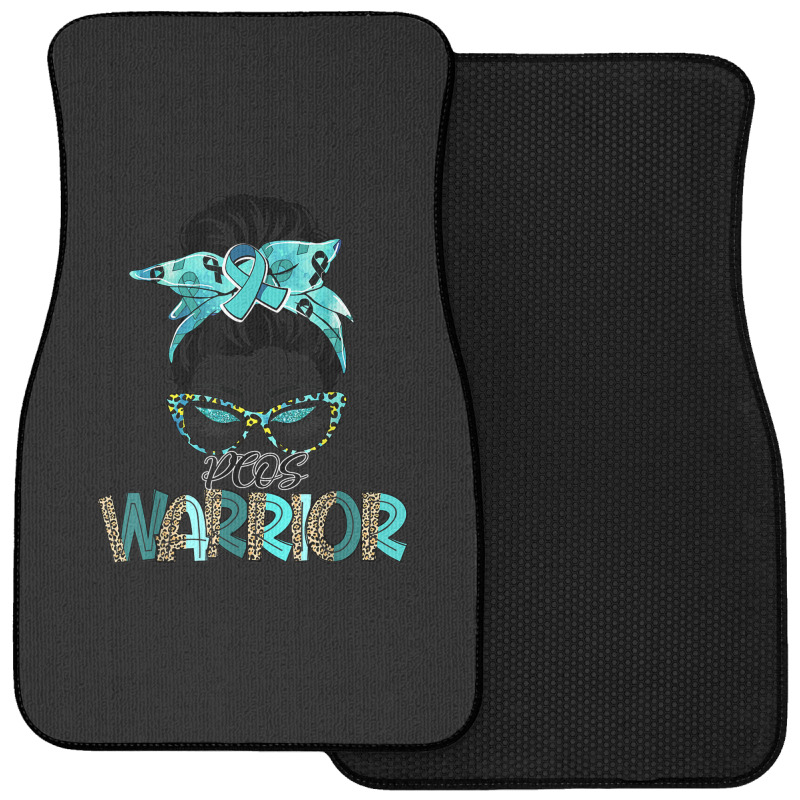 Women Messy Bun Teal Ribbon Pcos Warrior Front Car Mat | Artistshot