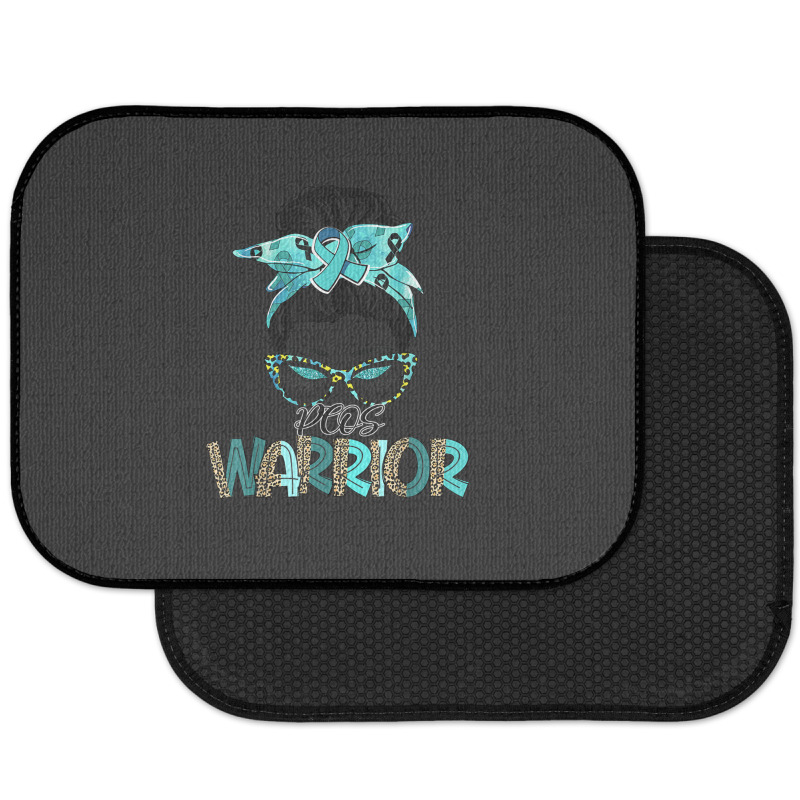 Women Messy Bun Teal Ribbon Pcos Warrior Rear Car Mat | Artistshot