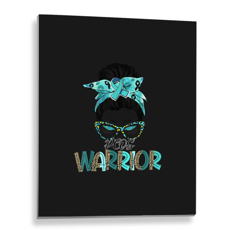 Women Messy Bun Teal Ribbon Pcos Warrior Metal Print Vertical | Artistshot