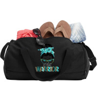 Women Messy Bun Teal Ribbon Pcos Warrior Duffel Bag | Artistshot