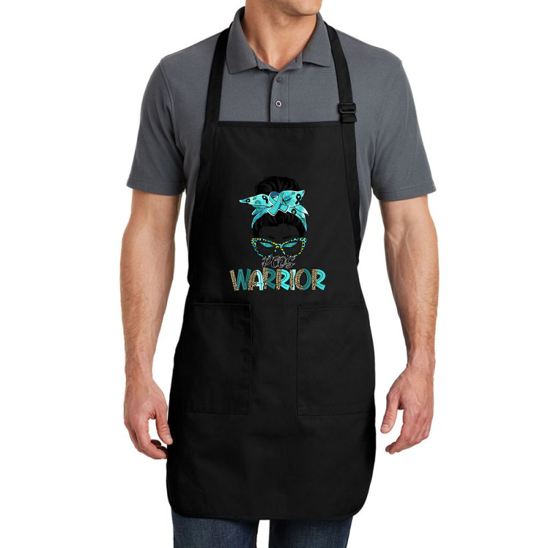 Women Messy Bun Teal Ribbon Pcos Warrior Full-length Apron | Artistshot