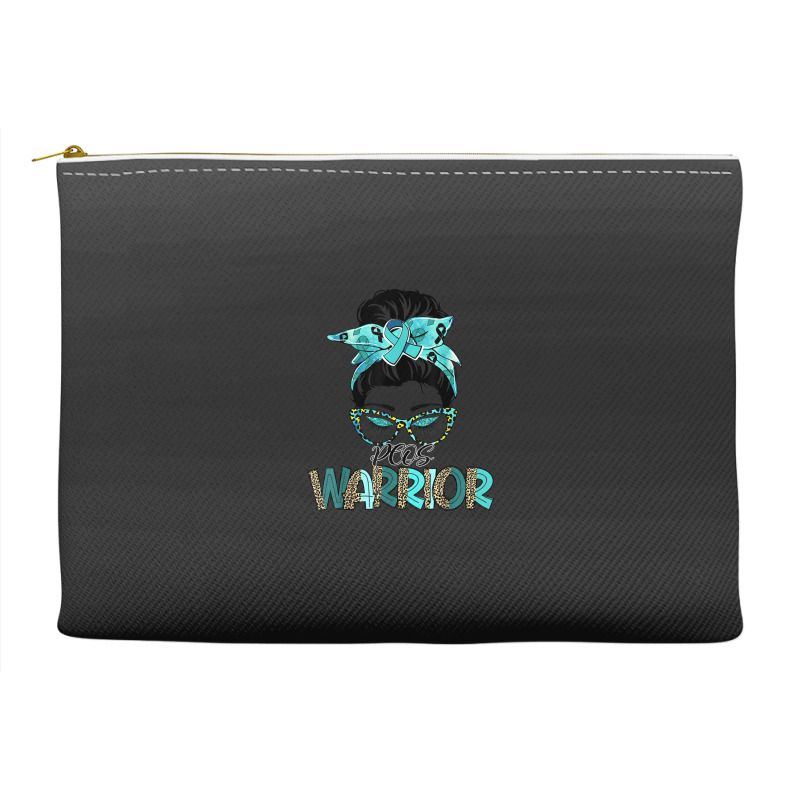 Women Messy Bun Teal Ribbon Pcos Warrior Accessory Pouches | Artistshot