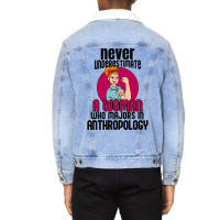 Never Underestimate Woman Anthropology Aesthetic Unisex Sherpa-lined Denim Jacket | Artistshot