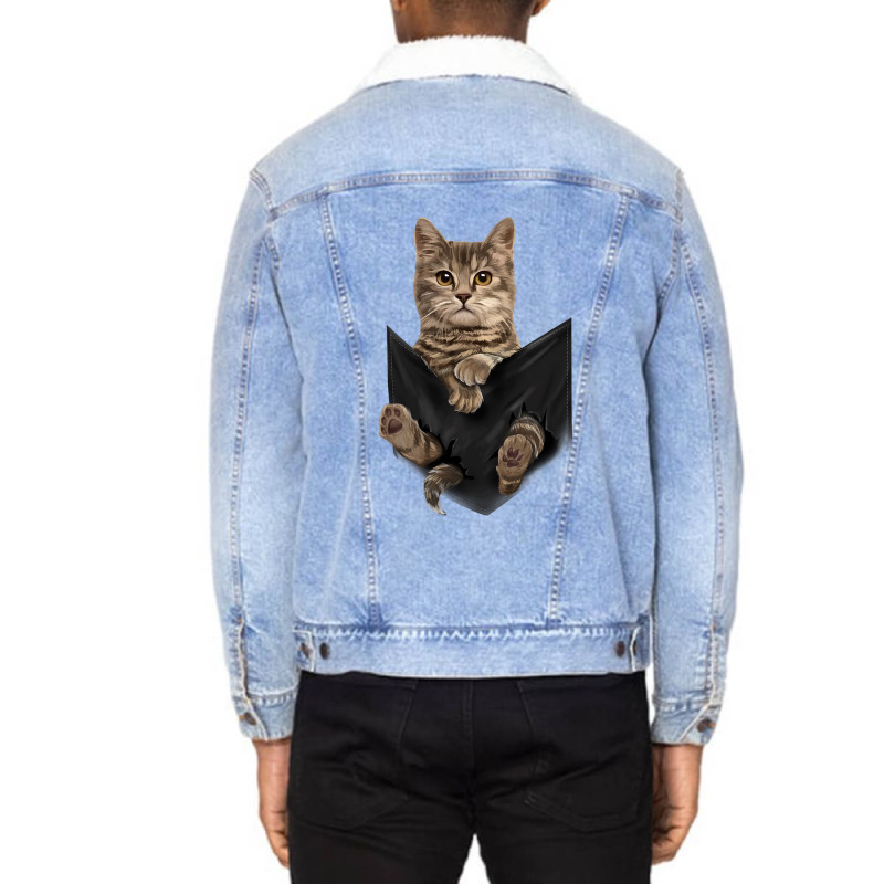 Brown Cat Sits In Pocket  Cats Tee  Gifts Unisex Sherpa-lined Denim Jacket | Artistshot