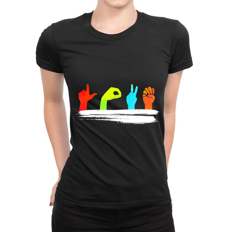 Love Spelled In American Sign Language Valentine's Ladies Fitted T-Shirt by tintruong | Artistshot