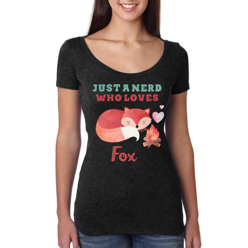 Just A Nerd Who Loves Fox Cute Lettering With Orange Fox Women's Triblend Scoop T-shirt by dagmanpargak | Artistshot