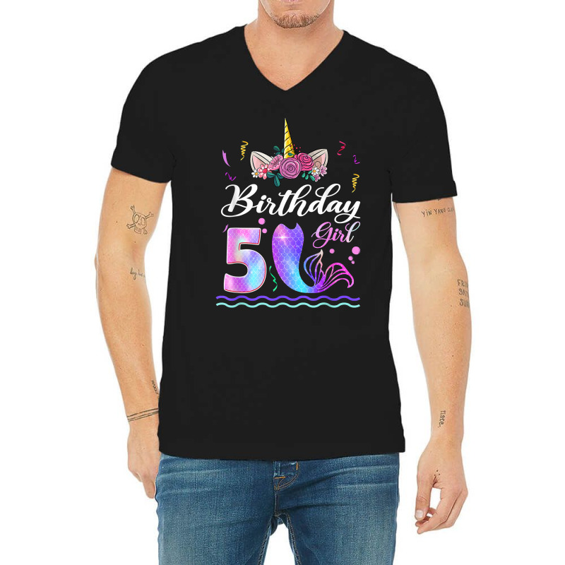 5th Birthday Girl Unicorn Mermaid Tail 5 Years Old Mermicorn T Shirt V-neck Tee | Artistshot