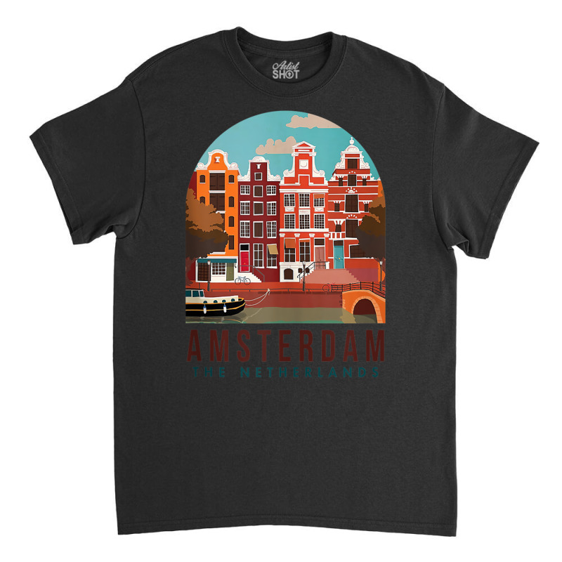 Amsterdam The Netherlands Travel Poster Amsterdam Traveling Tank Top Classic T-shirt by wafaha | Artistshot