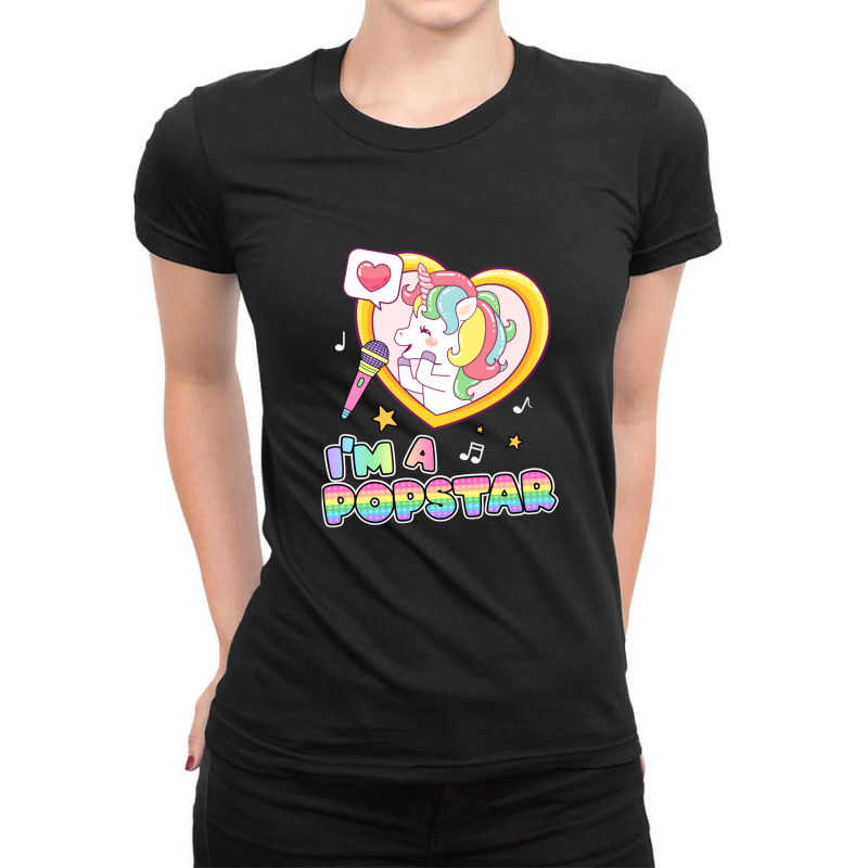 I'm A Popstar Happy Singing Unicorn Popstar Ladies Fitted T-Shirt by RickEWatson | Artistshot