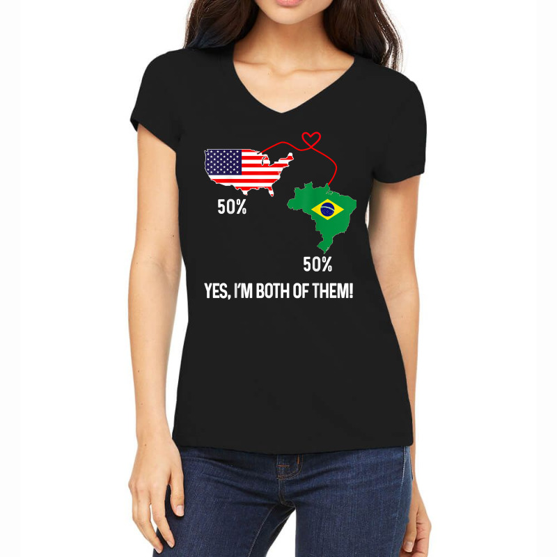 Half Brazilian Half American Flag Combined Map Brasileiro T Shirt Women's V-Neck T-Shirt by berkenby | Artistshot