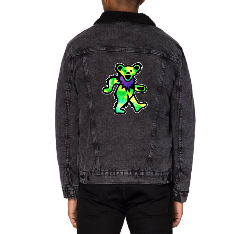 Green Grateful Dancing Hippie Classic Rock Dead Bear Unisex Sherpa-lined Denim Jacket | Artistshot