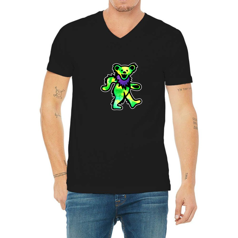 Green Grateful Dancing Hippie Classic Rock Dead Bear V-neck Tee | Artistshot