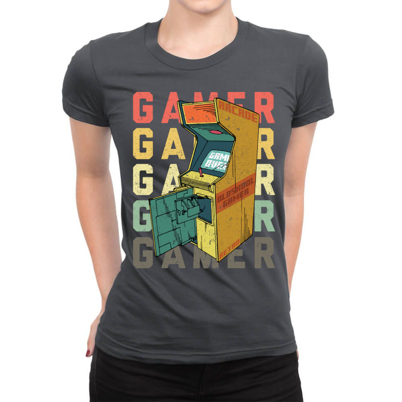 Oldskool Vintage Arcade Gamer Blue Ladies Fitted T-Shirt by namataniniz | Artistshot