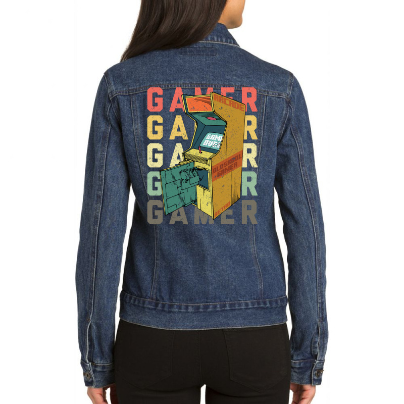 Oldskool Vintage Arcade Gamer Blue Ladies Denim Jacket by namataniniz | Artistshot