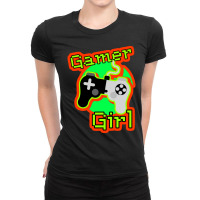 Orange And Green Gamer Girl Yellow Ladies Fitted T-shirt | Artistshot