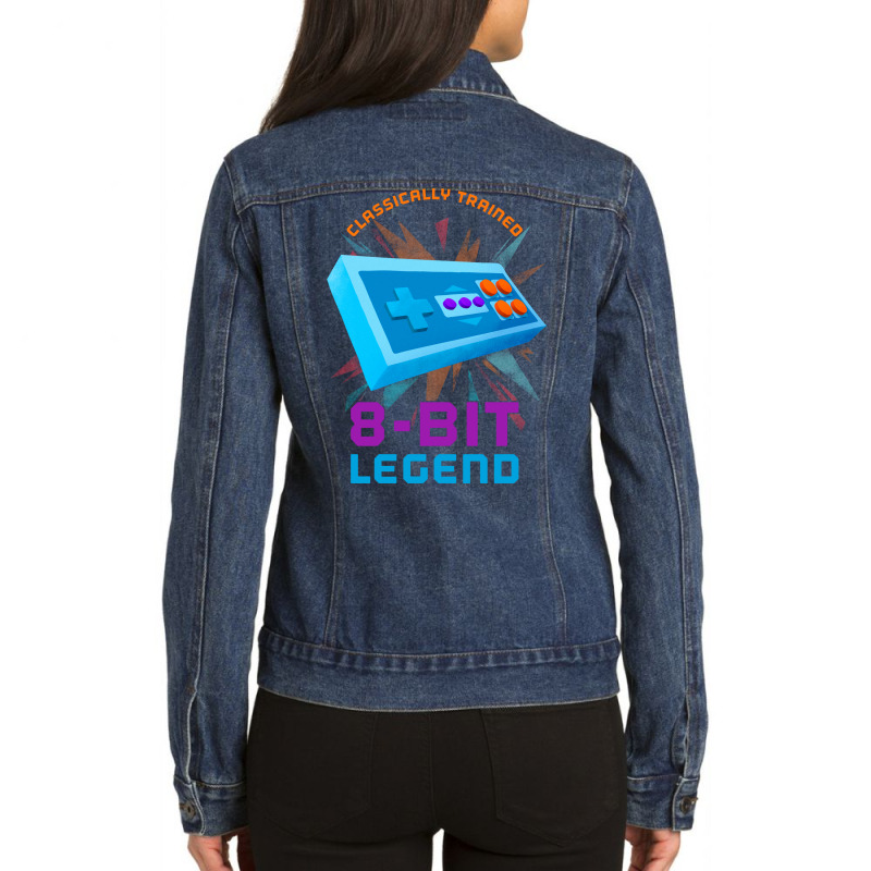 Retro Gamer 8bit Legend Gamepad Trending Ladies Denim Jacket by meisammayukat | Artistshot