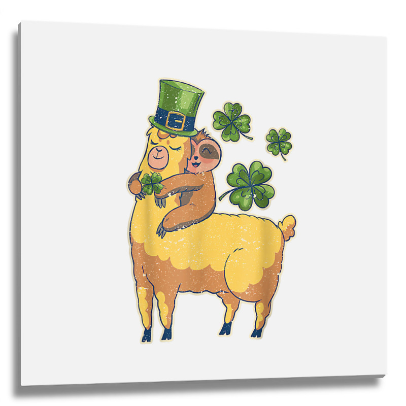 Funny Irish Sloth Llama Shamrock St Patricks Day Animal Love T Shirt Metal Print Square | Artistshot