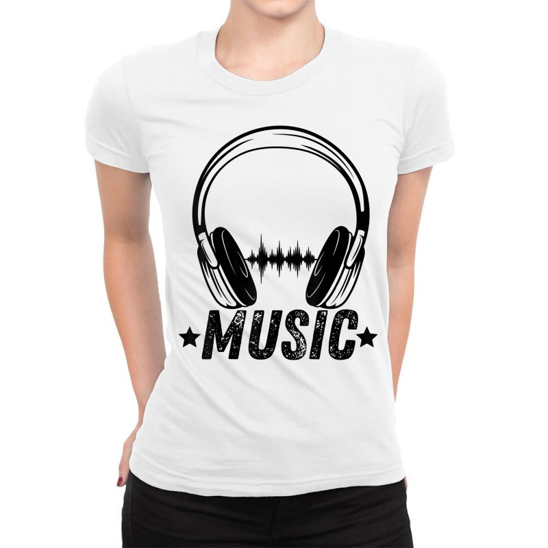 Funny Vintage Retro Headphones Electronic Music Lover Dj T Shirt Ladies Fitted T-Shirt by hoasantiaz | Artistshot